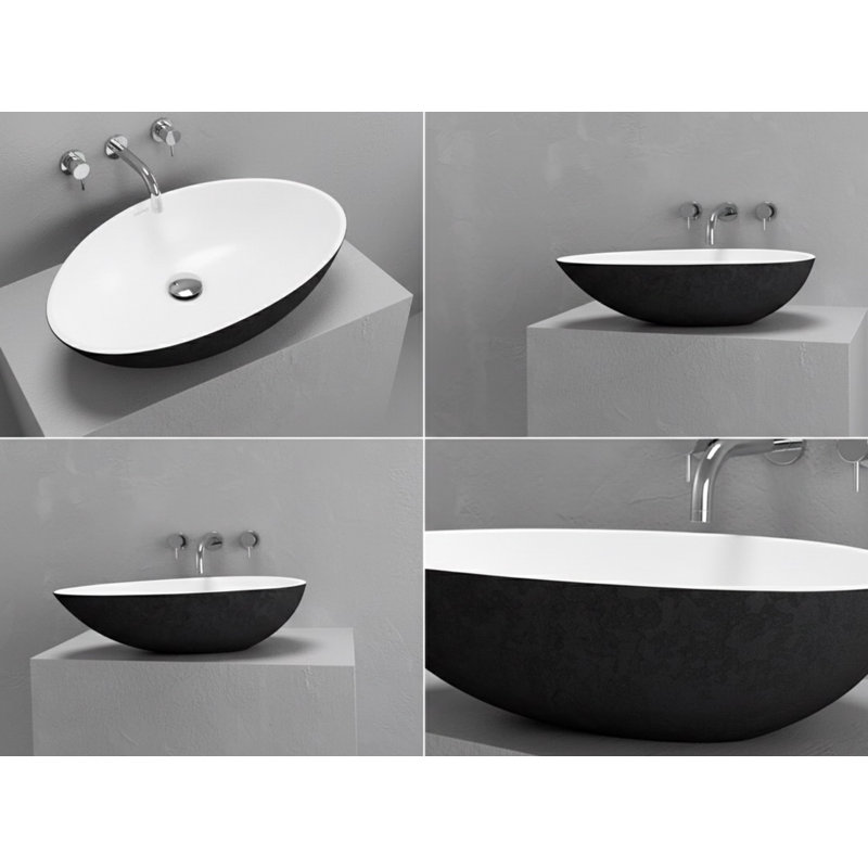 Lavabo vasque rond en béton noir / blanc de L 23,4 po x l 13,8 po Vast Studio - finition moderne mate, lavabo de comptoir pour spa luxueux et maisons contemporaines