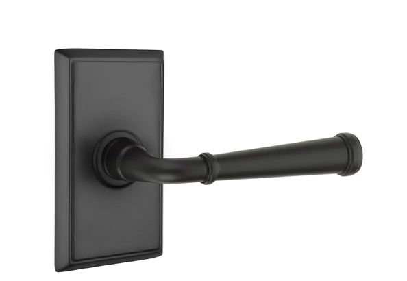 Emtek Passage Interior Mortise w/ Rectangular Rosette & Merrimack Lever, Right, Flat Black
