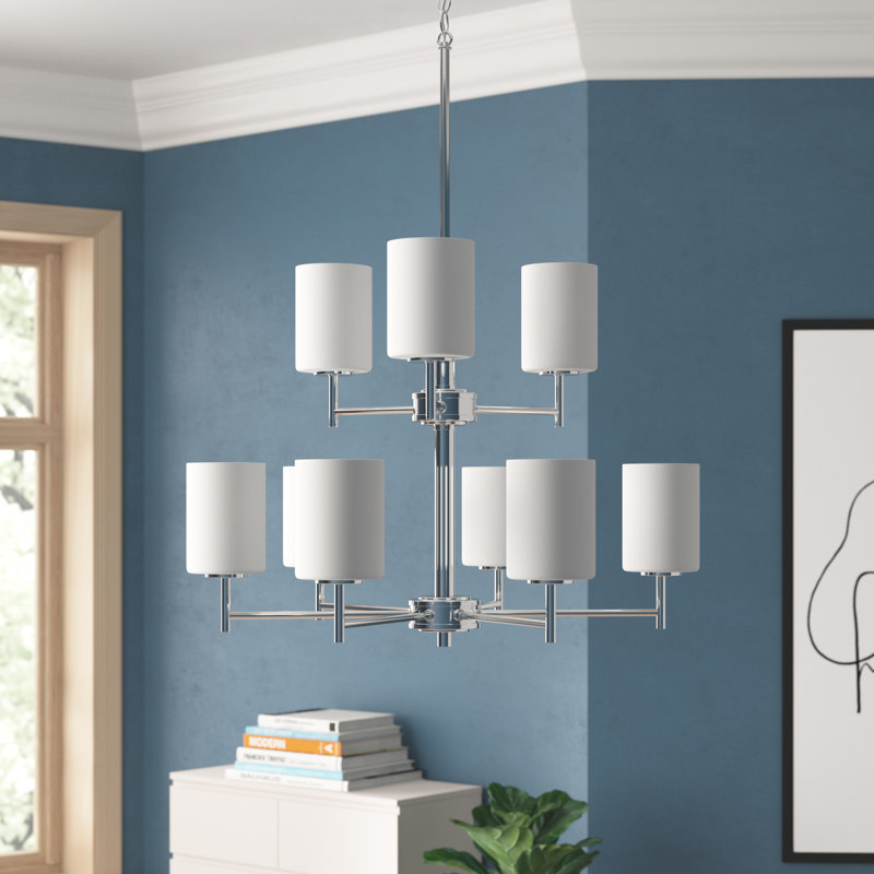 Steelville 9 - Light Dimmable Tiered Chandelier, Polished Nickel