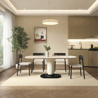 Creamy Hues Rock Plate Dining Table Oval 31.5'' W Dining Set