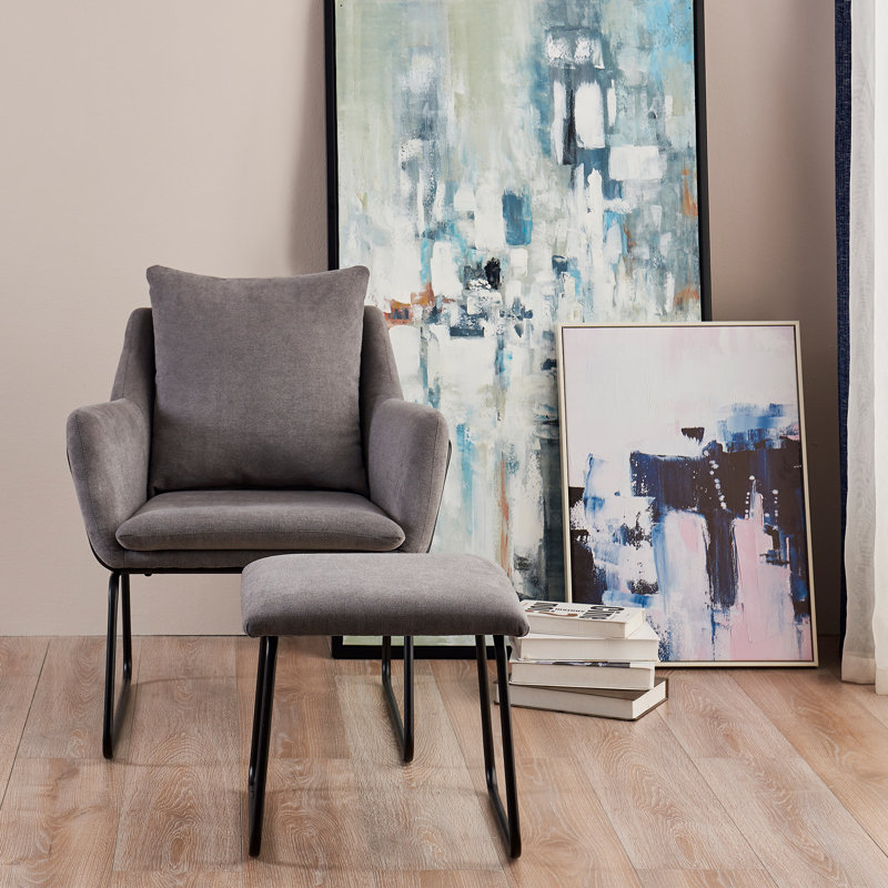 Upholstered Armchair with Ottoman, Sand, Black