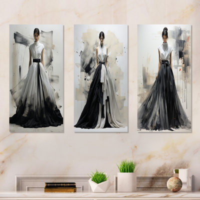 Minimaliste robe noire et blanche chic I - ensemble de 4 impressions sur toile Dior