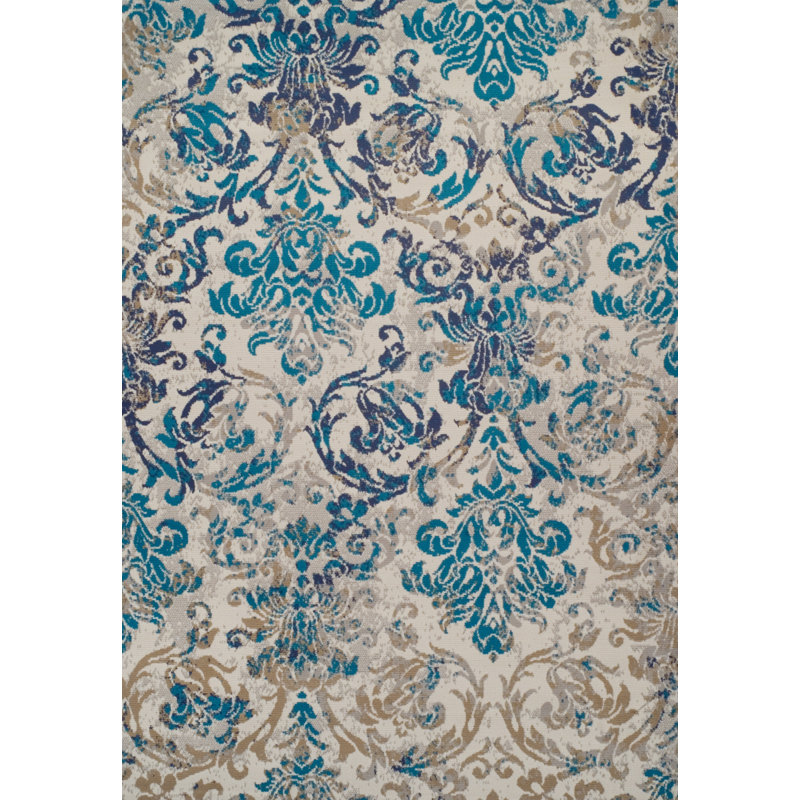 Tapis damas d'intérieur / extérieur bleu Dashamira, Tapis de couloir 2 pi x 8 pi