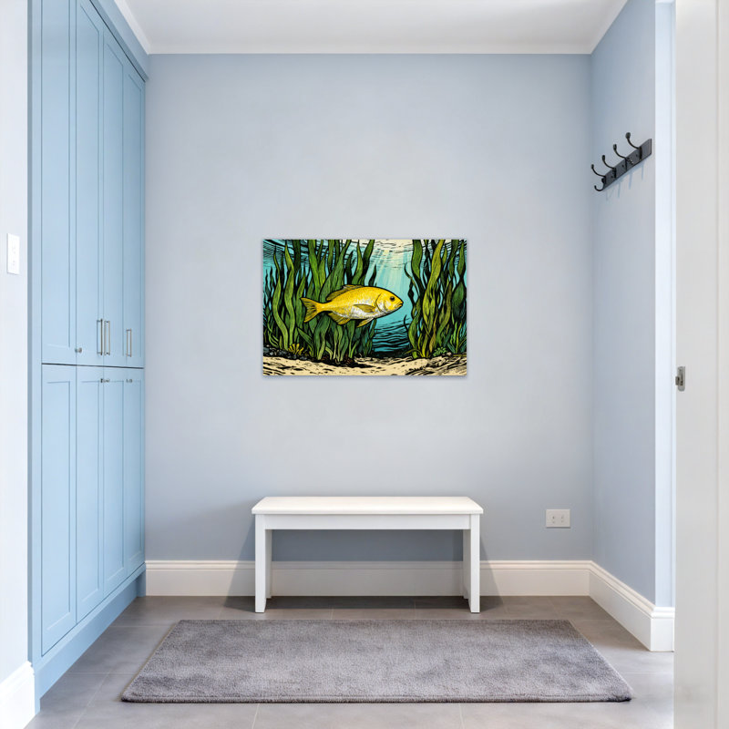 Animals Underwater Scene With Yellow Fish And Seaweed, 12" H x 18" W