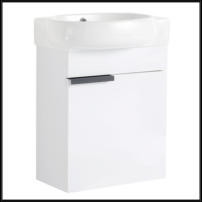 Meuble-lavabo à fermeture en douceur avec lavabo, Blanc brillant