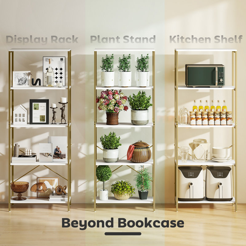 161cm H x 79cm W Metal Standard Bookcase, Gold/White