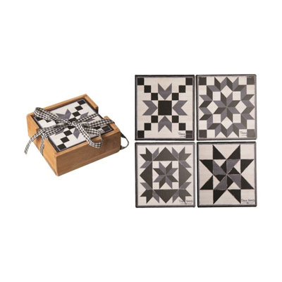  Quilt Squares Coaster Set with Holder Set of 4