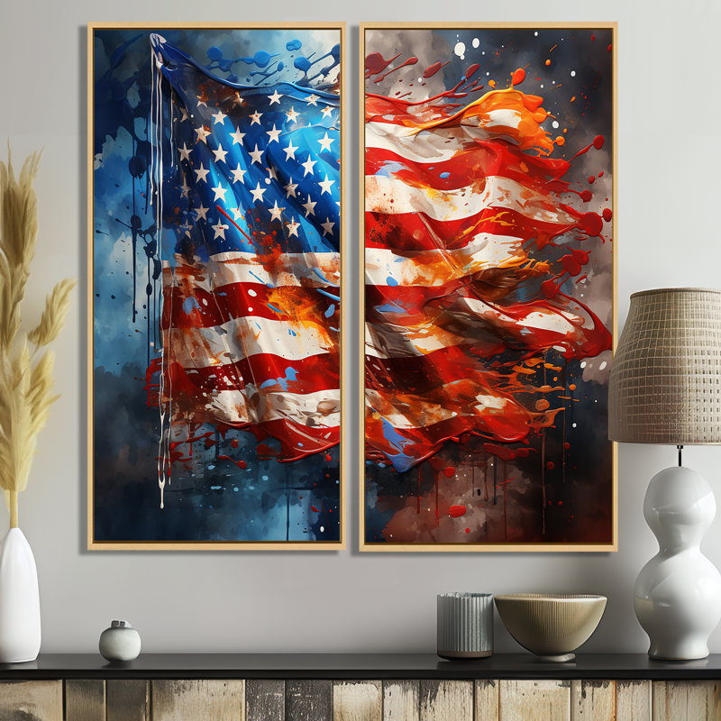 Drapeau moderne des États-Unis I - grand drapeau, impressions sur toile, 2 panneaux, H 20 po x l 24 po, Crème, crème