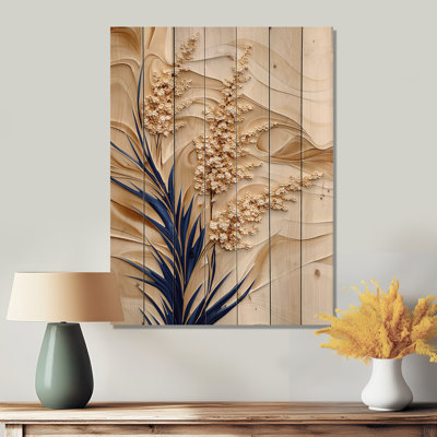 Plumes d'hiver beige d'un mimosa III - paysage moderne, impression sur bois beige sur bois de pin naturel
