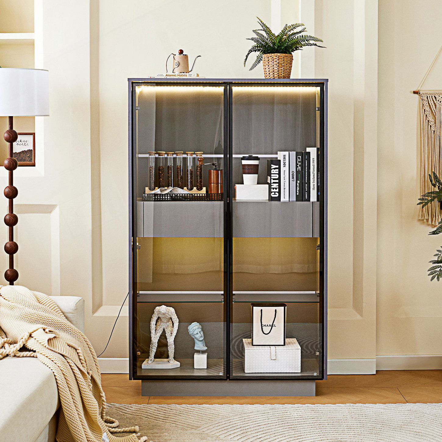 Latitude Run® Display Cabinet With Tempered Glass Door And Led Lighting ...