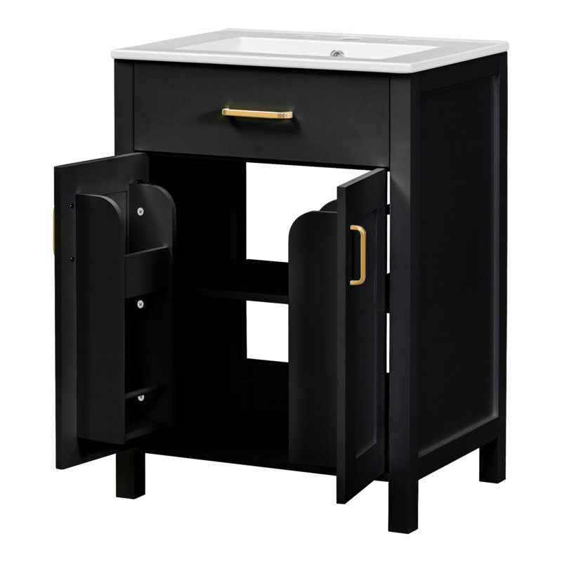 Meuble-lavabo moderne de 48 pouces avec lavabo en céramique, portes à fermeture en douceur, tiroir rabattable, tablettes de porte à double couche, solution de rangement élégante