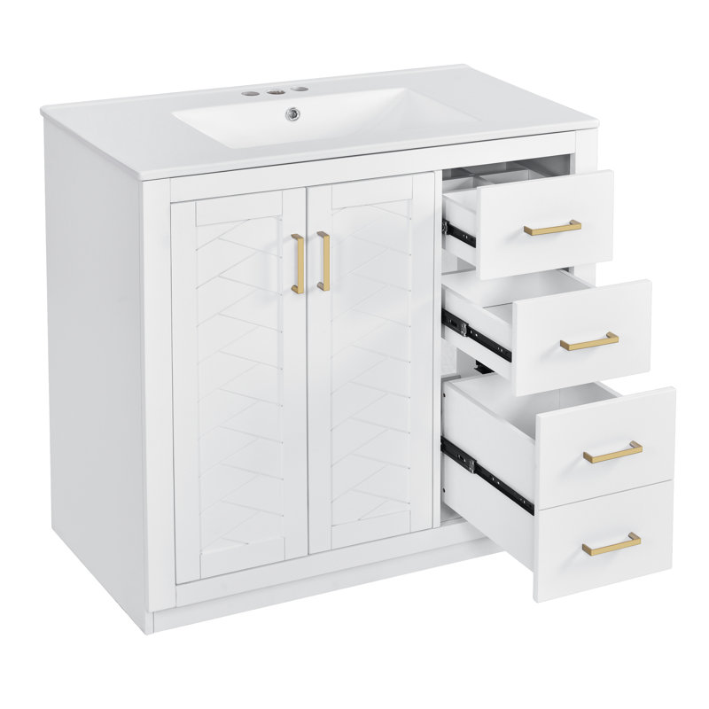 " premium bathroom vanity set - ceramic basin, solid wood frame with 3 drawers & soft-close storage