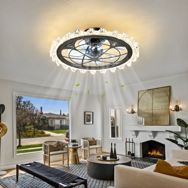 Modern Led Ceiling Fan Light With Remote & App Control, Dimmable  Flush Mount Fixture, Black, 20"