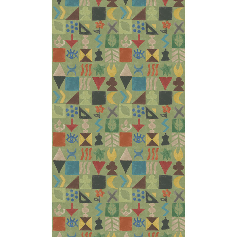 Geometric Non-Woven Wallpaper Roll, Green
