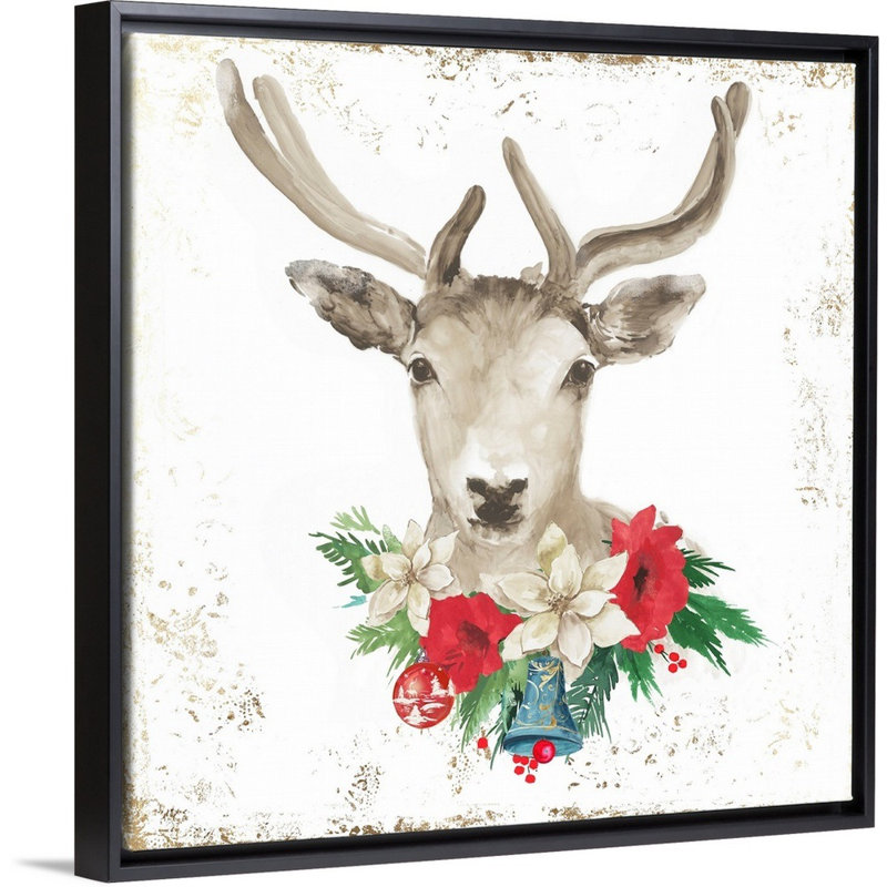 Cerf de Noël-reproduction d’art sur toile, Cadre noir, H 18 po x l 18 po x P 1,75 po