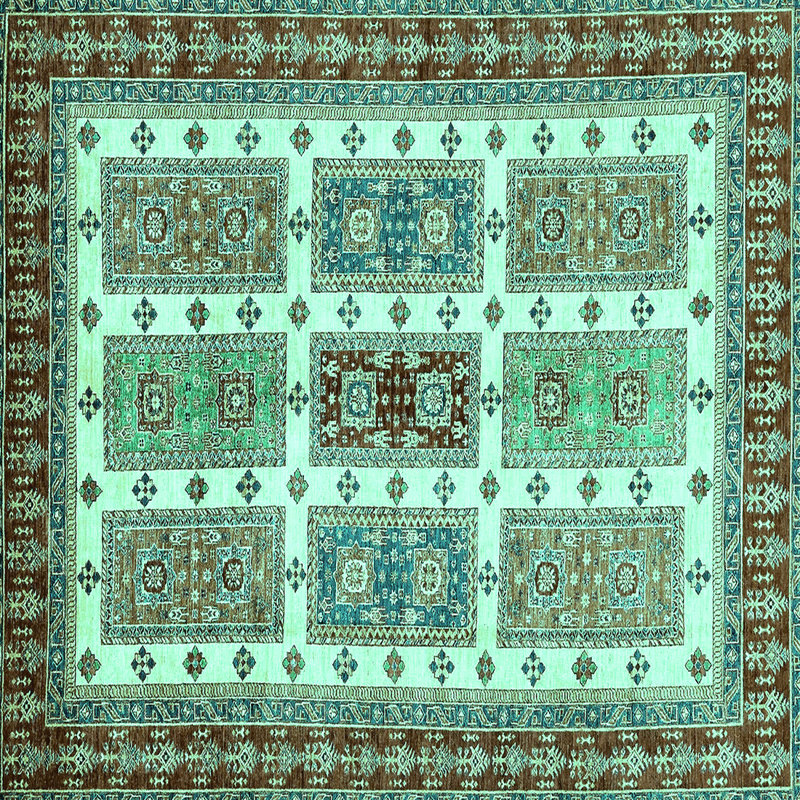Tapis abstrait fabriqué à la machine en bleu / rouge, Carré 4 pi