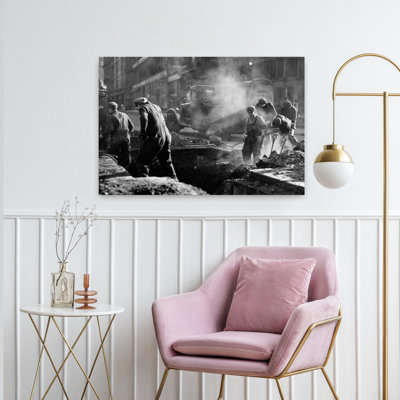 1930S Construction Street Workers Digging Ditch Boston Ma Usa Classic Industrial Retro City Wall Art