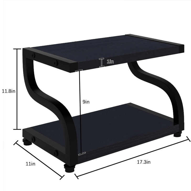 Black Metal and Wood Dual Tier Printer Stand Organizer