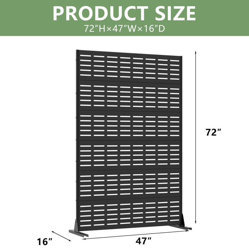 H 72 po x l 47 po x P 16 po avec écran d'intimité en métal et panneau de clôture en treillis pour terrasse, Noir