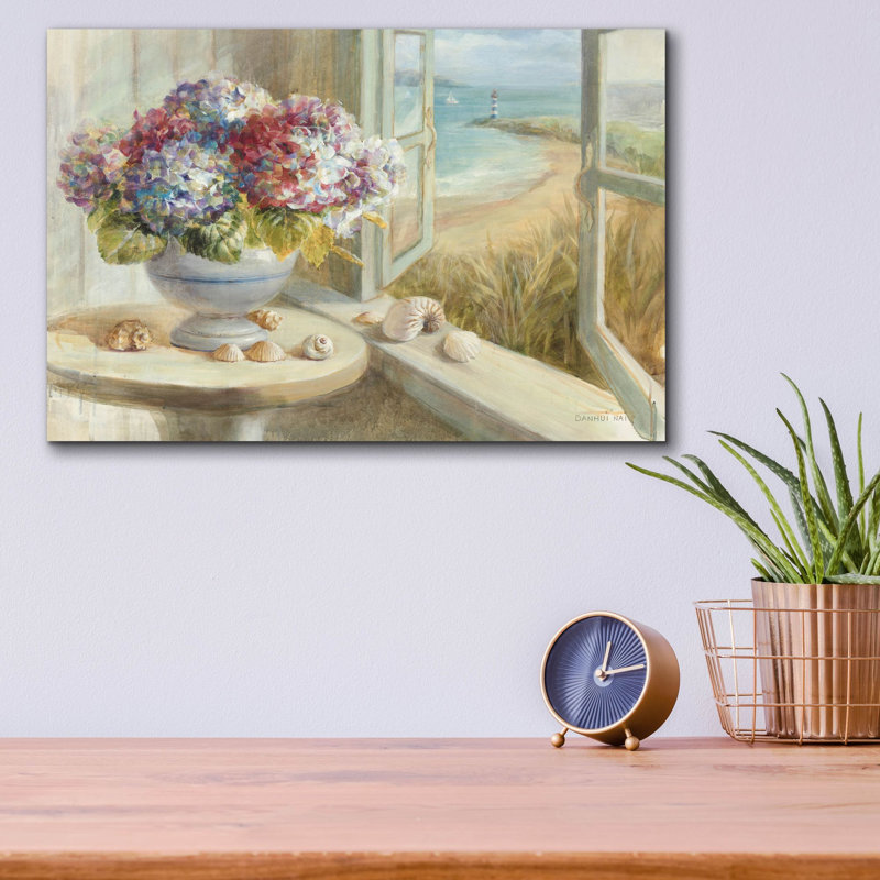 «Coastal Hydrangea» par Danhui Nai, art mural en verre acrylique, H 12 po x l 16 po x P 0,13 po