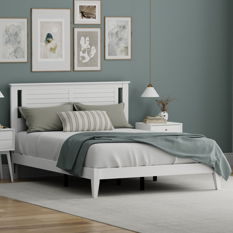 Canton Solid Wood  Platform Bed, White, Queen