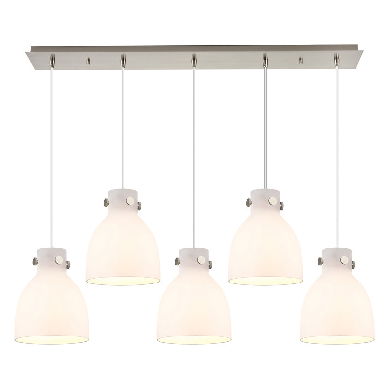 Luminaire suspendu grappe 5 lumières Amrith, Blanc, Nickel satiné brossé