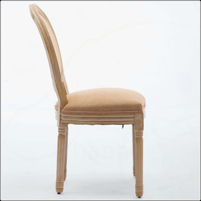Confortable et durable, ensemble de 2 chaises de salle à manger avec cadre en bois massif de style français et toile de lin antique