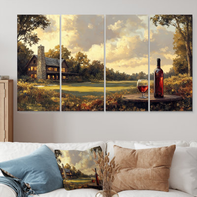 Green Golf Course With Cozy Lodge III - Golf Canvas Wall Art Set