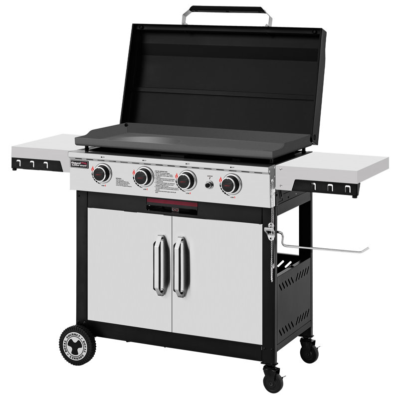 Plaque chauffante au gaz à 4 brûleurs Royal Gourmet avec tablettes latérales pliantes, argent et noir
