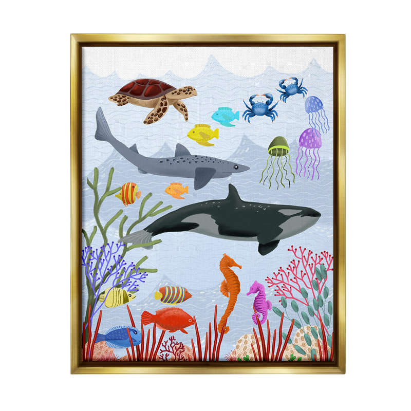 "Aquatic Animals Underwater" par Regina Moore sur toile, Cadre flottant métallique doré, H 21 po x l 17 po