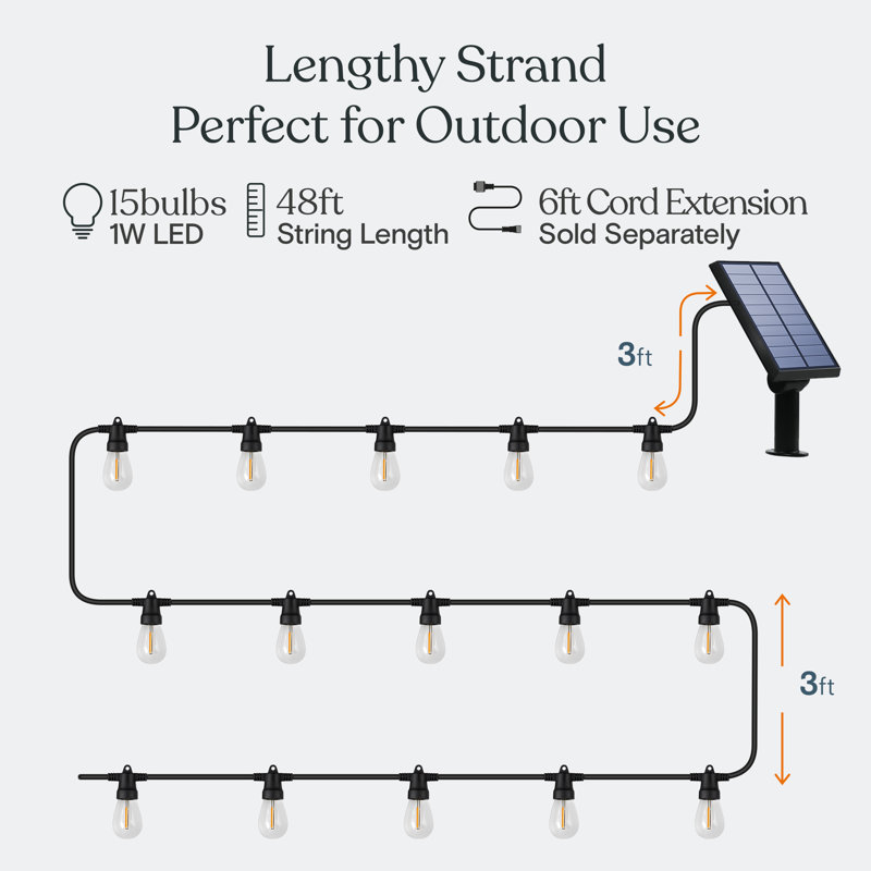 12-Light 48 ft. Outdoor Solar Remote NonHanging LED 1-Watt S14 3000K Soft White Bulb String Lights