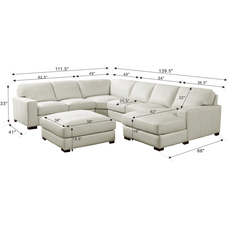 Canapé modulaire en cuir véritable avec repose-pieds de gauche 139,5 po Gabriel, Cuir véritable blanc