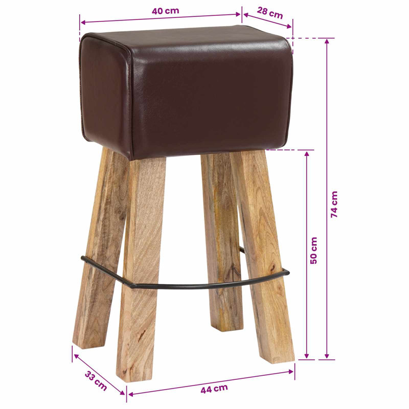 Bar Stool Real Leather Bar Stools Breakfast Kitchen, Dark Brown