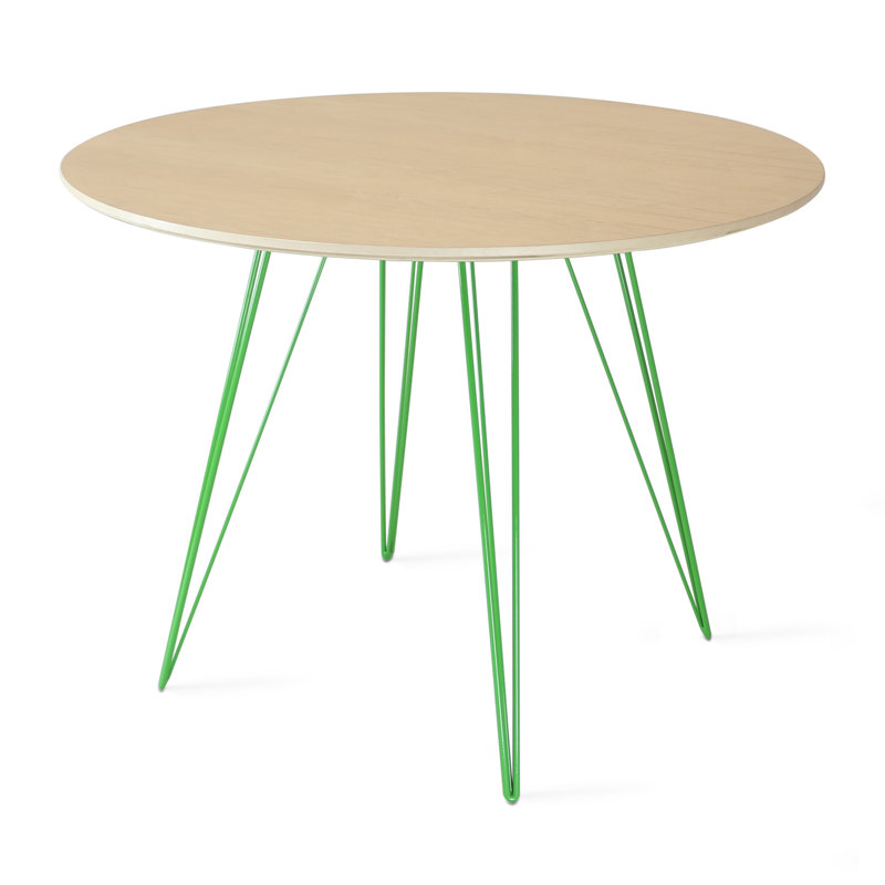 Williams Walnut Round Metal Base Dining Table, Green, 30" H x 40" L x 40" W, Natural