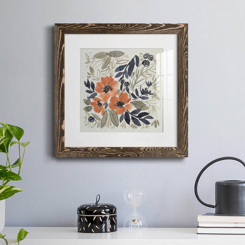 «Sienna & Paynes Flowers II», reproduction encadrée de qualité supérieure - prête à être accrochée, Encadré de bois de noyer