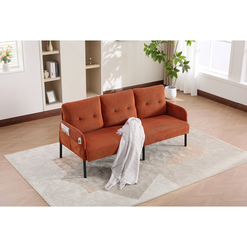 Oversized Loveseat Sofa With Plush Cushioning, Modern Corduroy Upholstery, Sturdy Metal Legs, Convenient Side Pockets, And Compact Multi-Space Adaptability.