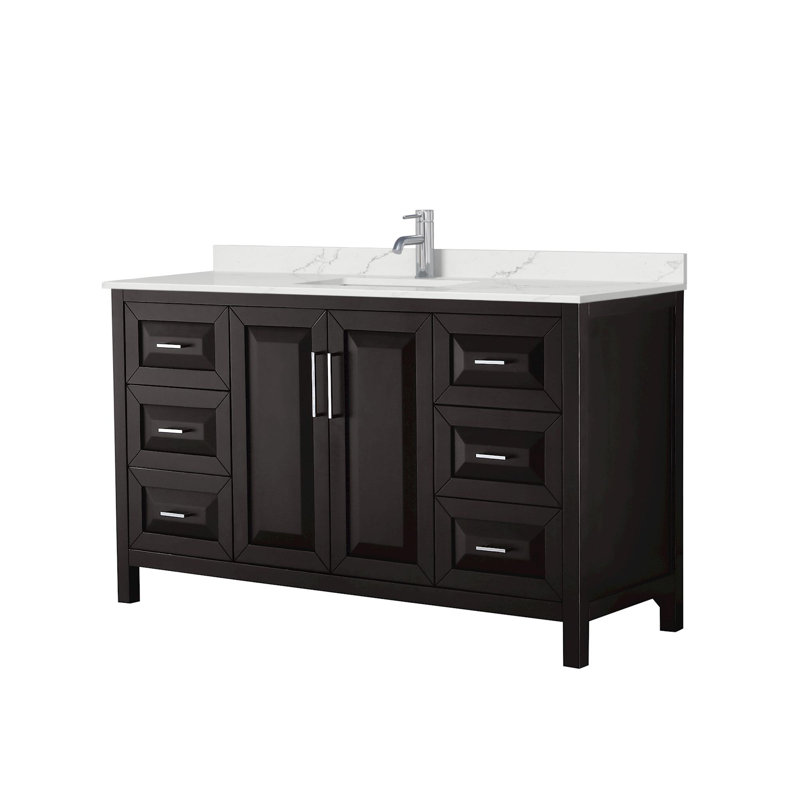 Daria 60 in. Vanity, White Quartz, Brown, Polished Chrome