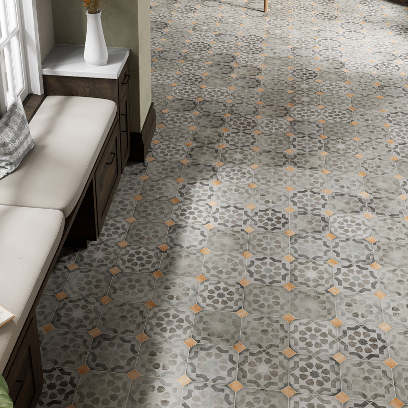 Lavande octogone avec taco 7-7 / 8 po X 7-7 / 8 po Carreau de porcelaine pour plancher et mur, Gris / Brun