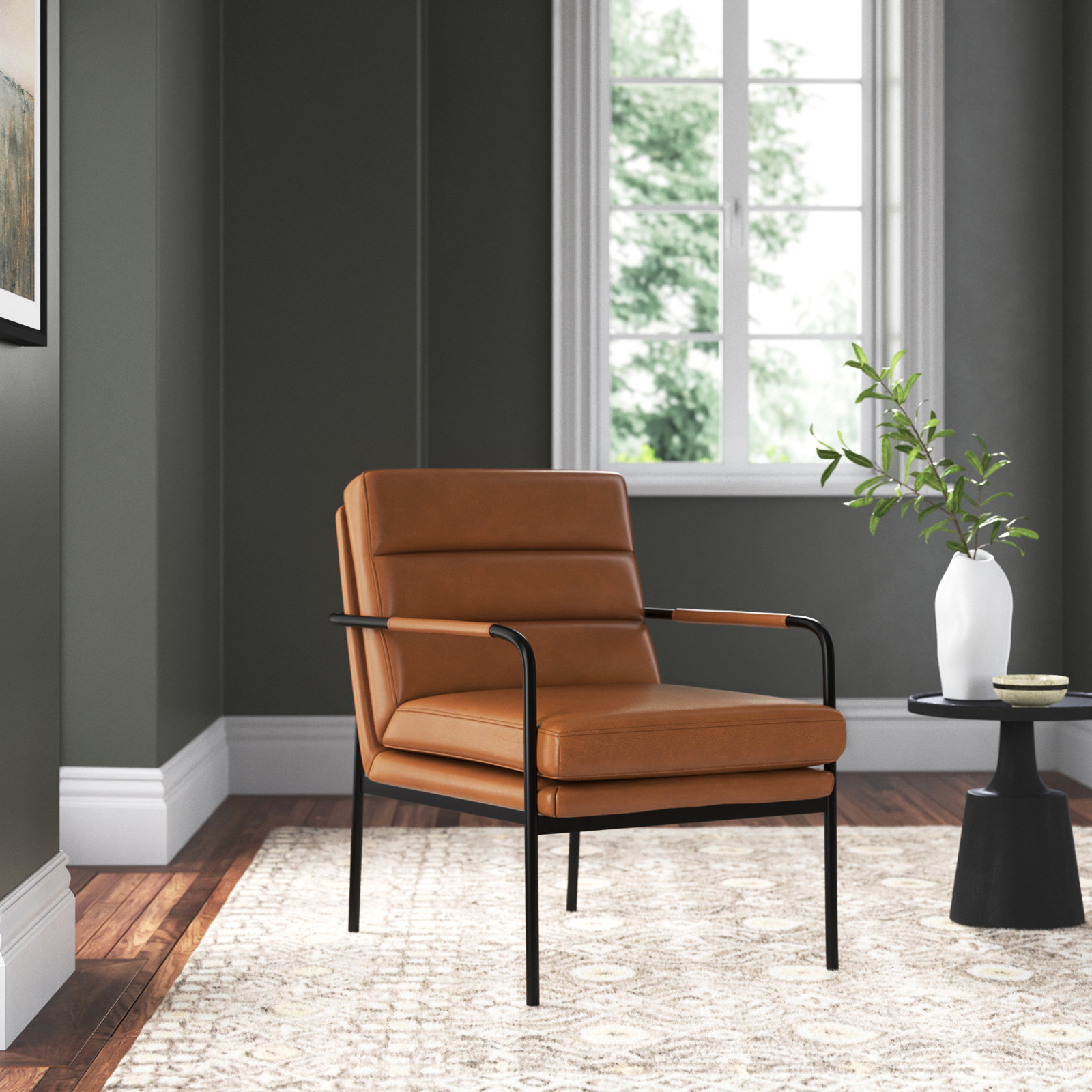 Keeley Genuine Leather Armchair, Brown Pebbled Top Grain Leather