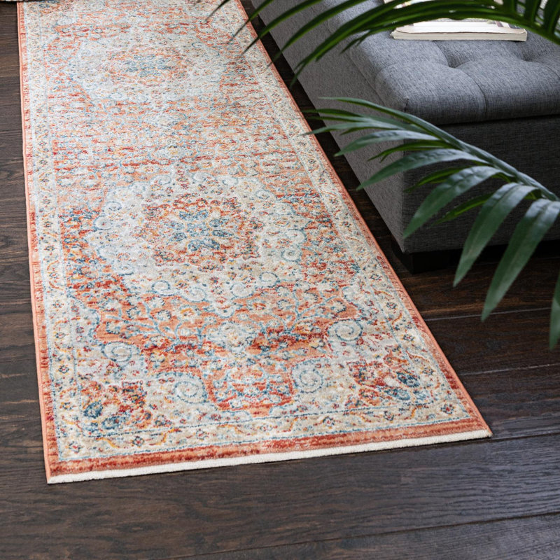 Tapis oriental rouge / ivoire / bleu clair Alize, Tapis de couloir 2 pi x 5 pi 11 po