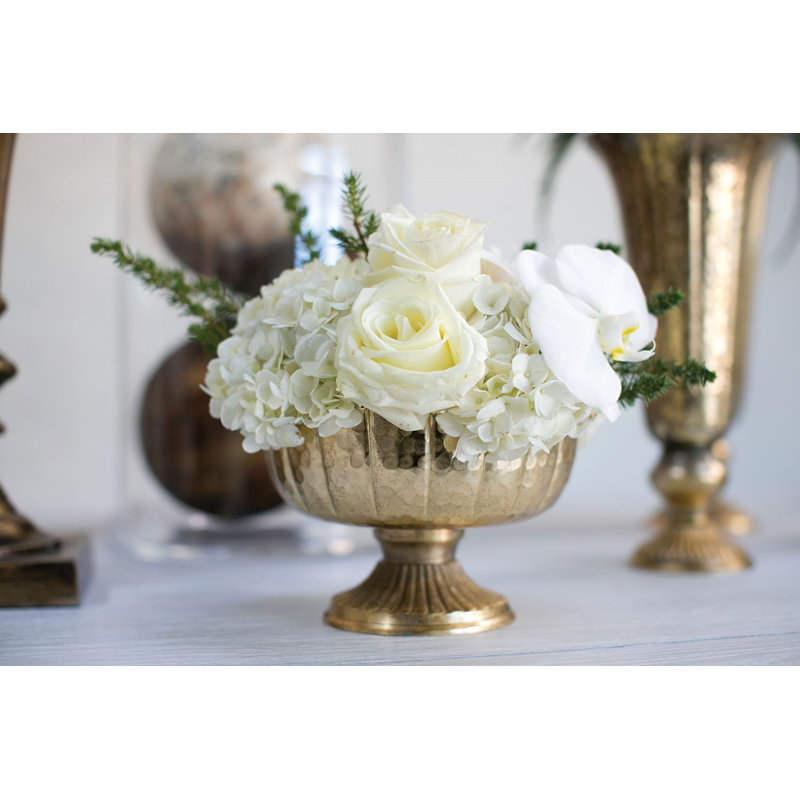 Compote Handmade Metal Table Vase, Gold, 5.5" H x 8" W x 8" D