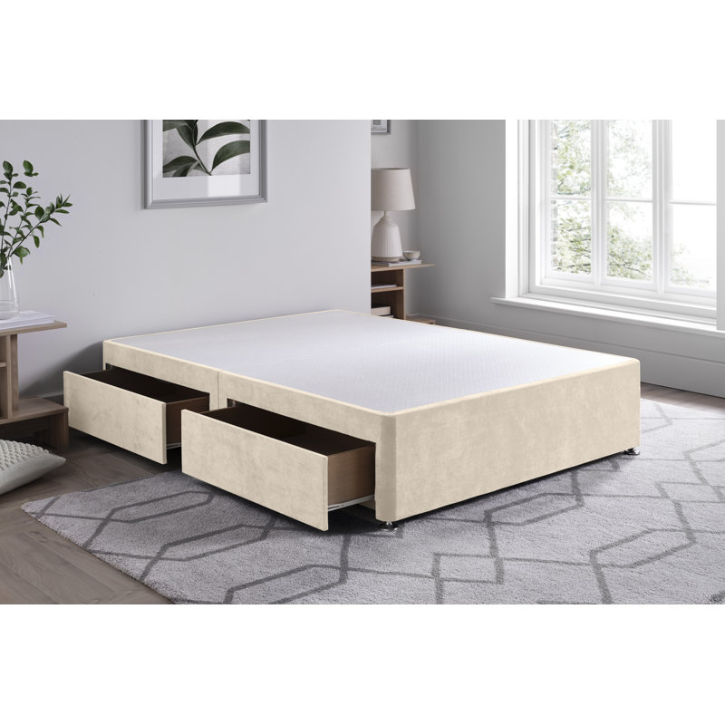 Naples Divan Bed Base, Cream, Single (3'), Left Side Drawers