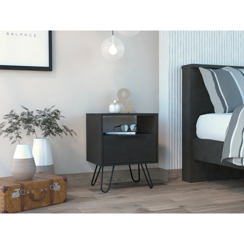 1-Shelf 1-Drawer Nightstand, Black