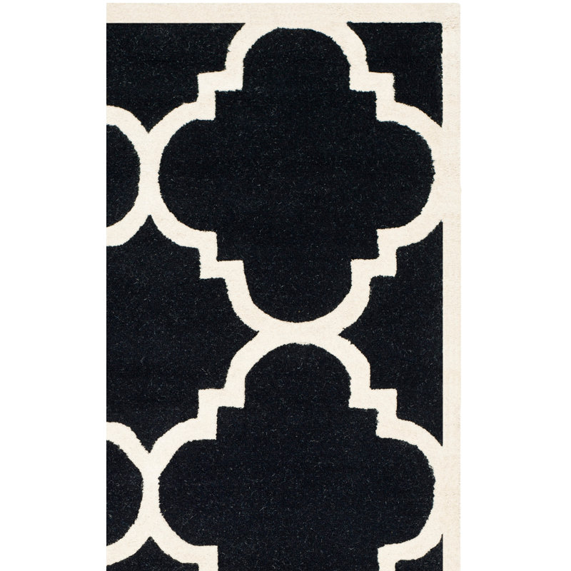 Tapis noir / ivoire en laine touffeté à la main Cannen, Rectangle 2 pi 6 po x 4 pi