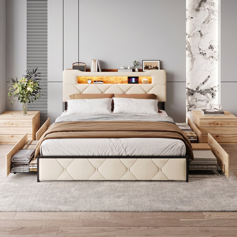 Bed, Double (4'6), Beige