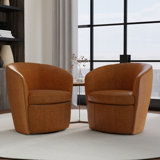 Azurdee Top Grain Genuine Italian Leather Swivel Barrel Chair (Set of 2)