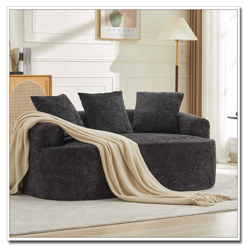 Petit canapé en chenille avec 3 coussins, Noir