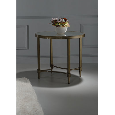 End Table, Mirrored & Antique Brass Finish