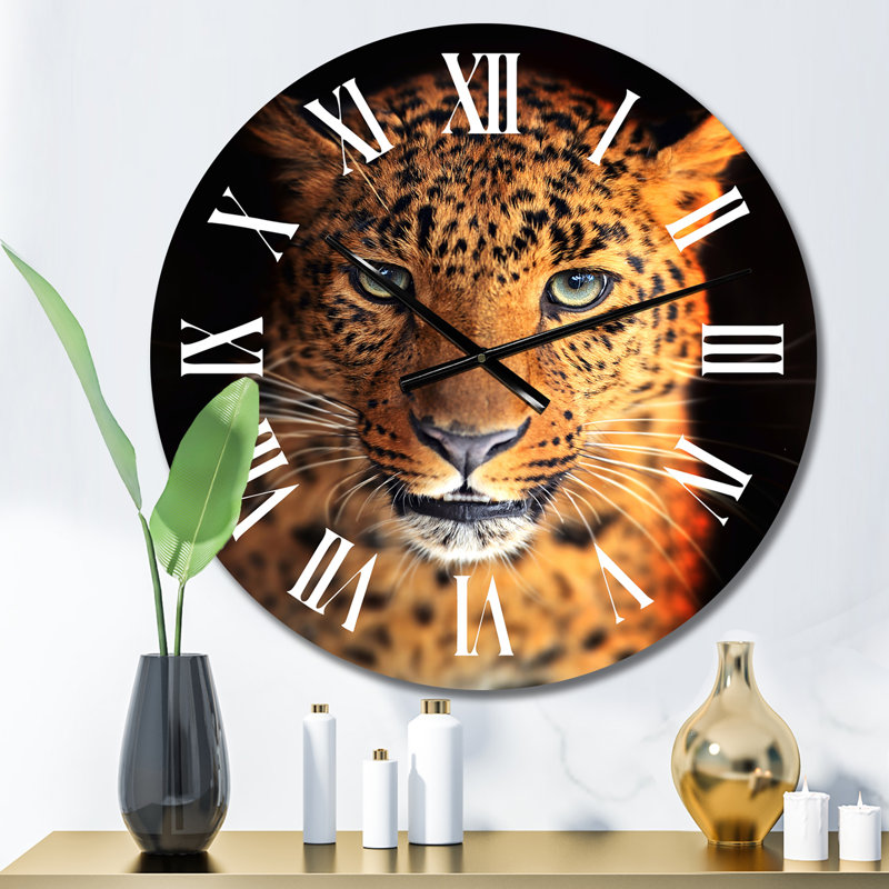 Portrait d'un léopard VI - Horloge murale traditionnelle, Moyen