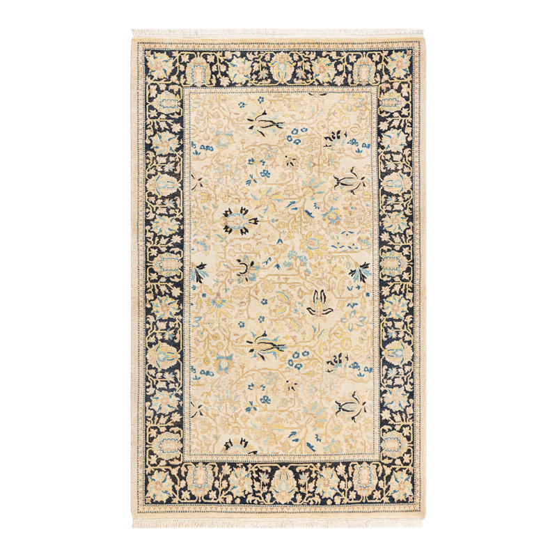 Hand-Knotted Ivory Wool Geometric Traditional Area Rug 3' x 5'